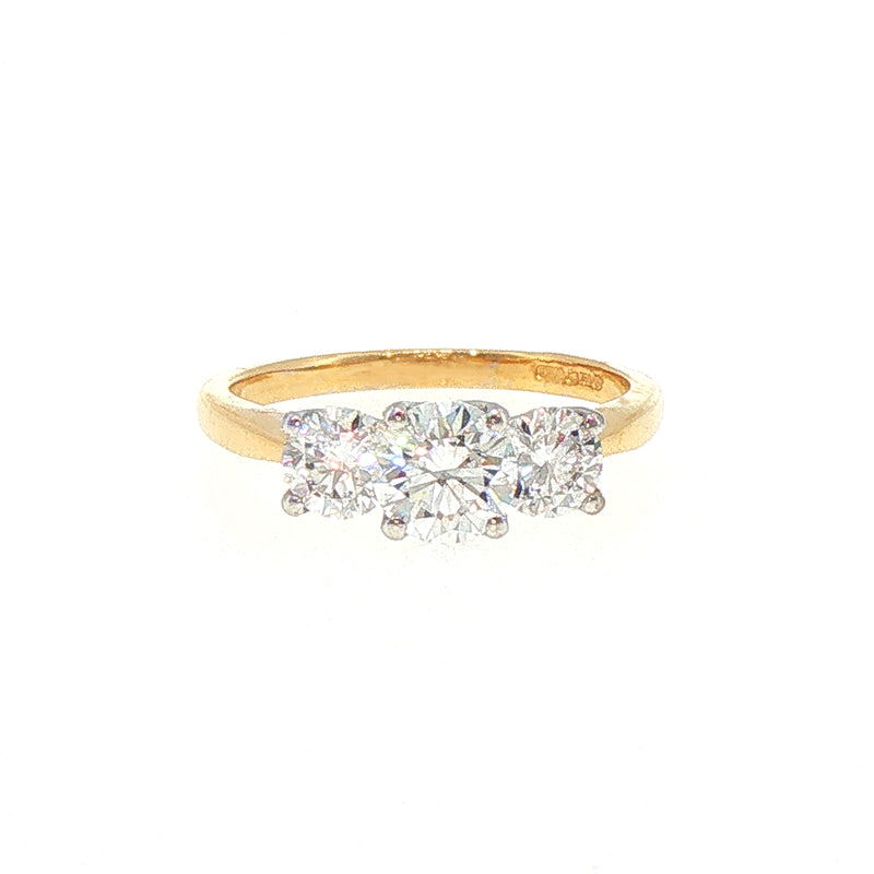 0.65ct E VS2 Three Stone Natural Diamond Ring in 18ct Yellow Gold