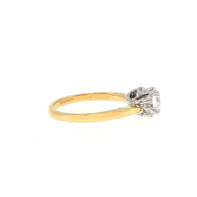0.65ct E VS2 Three Stone Natural Diamond Ring in 18ct Yellow Gold