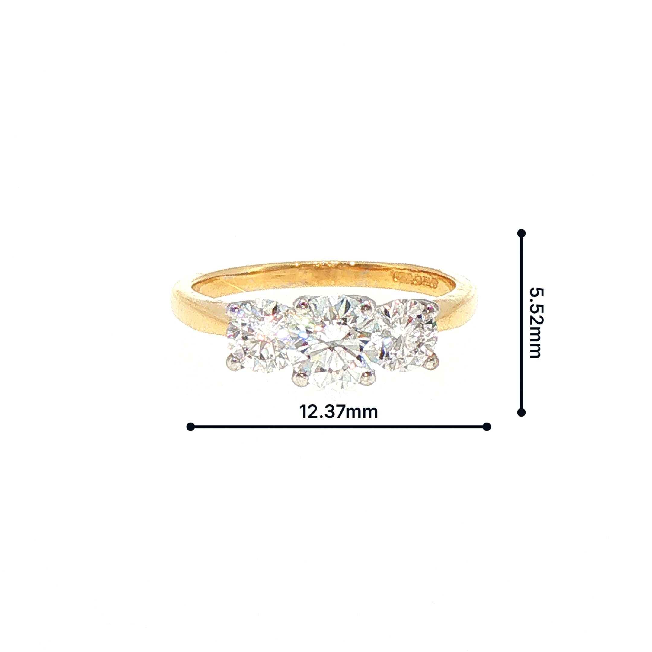 0.65ct E VS2 Three Stone Natural Diamond Ring in 18ct Yellow Gold