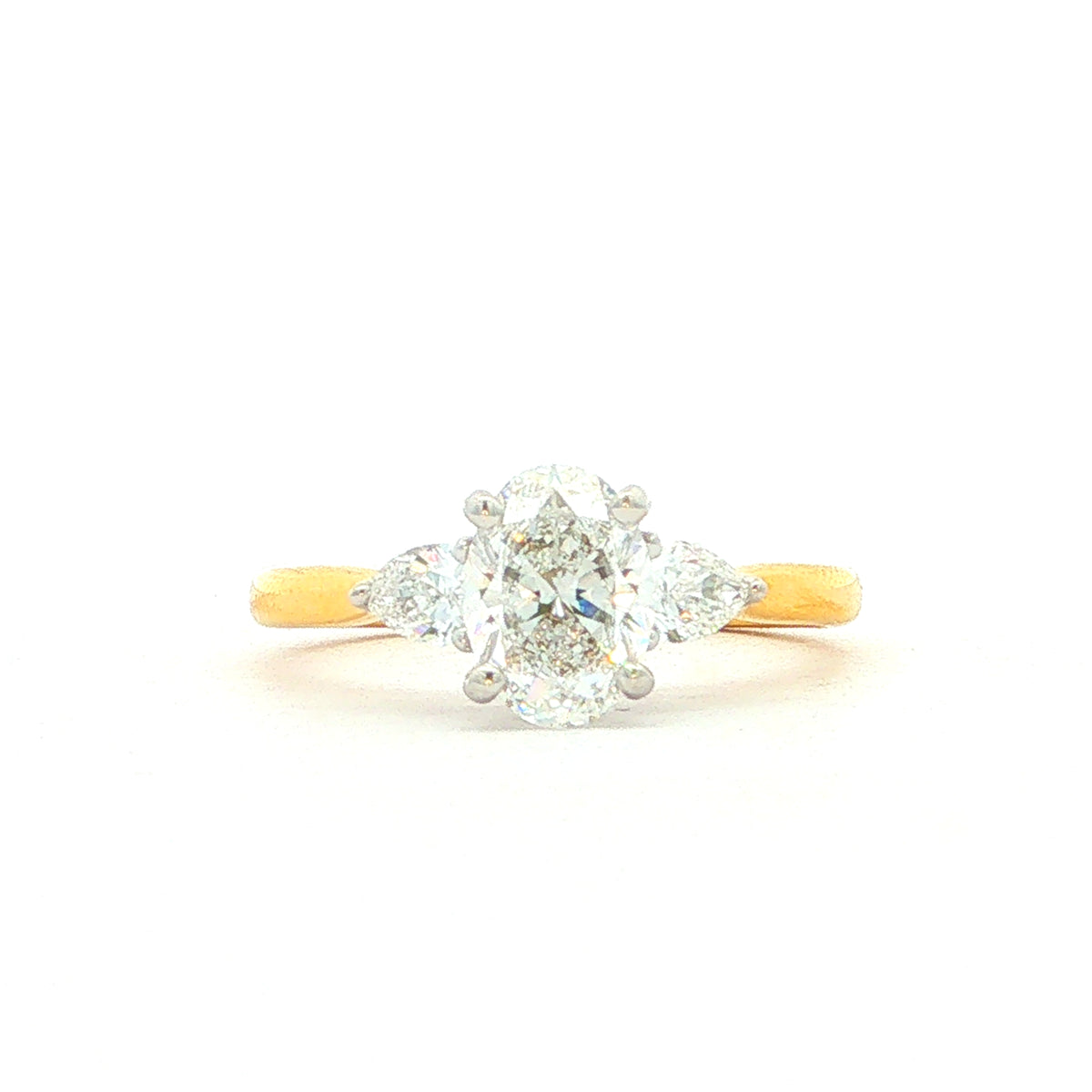 1.01ct Natural Diamond Certified Oval Solitaire Pear with Side Stones Set Engagement Ring