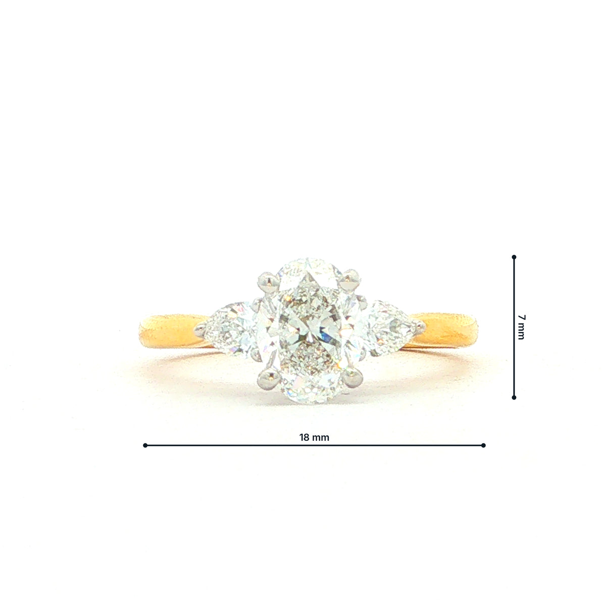 1.01ct Natural Diamond Certified Oval Solitaire Pear with Side Stones Set Engagement Ring