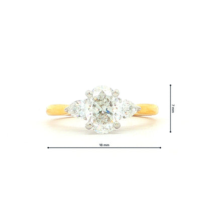 1.01ct Natural Diamond Certified Oval Solitaire Pear with Side Stones Set Engagement Ring