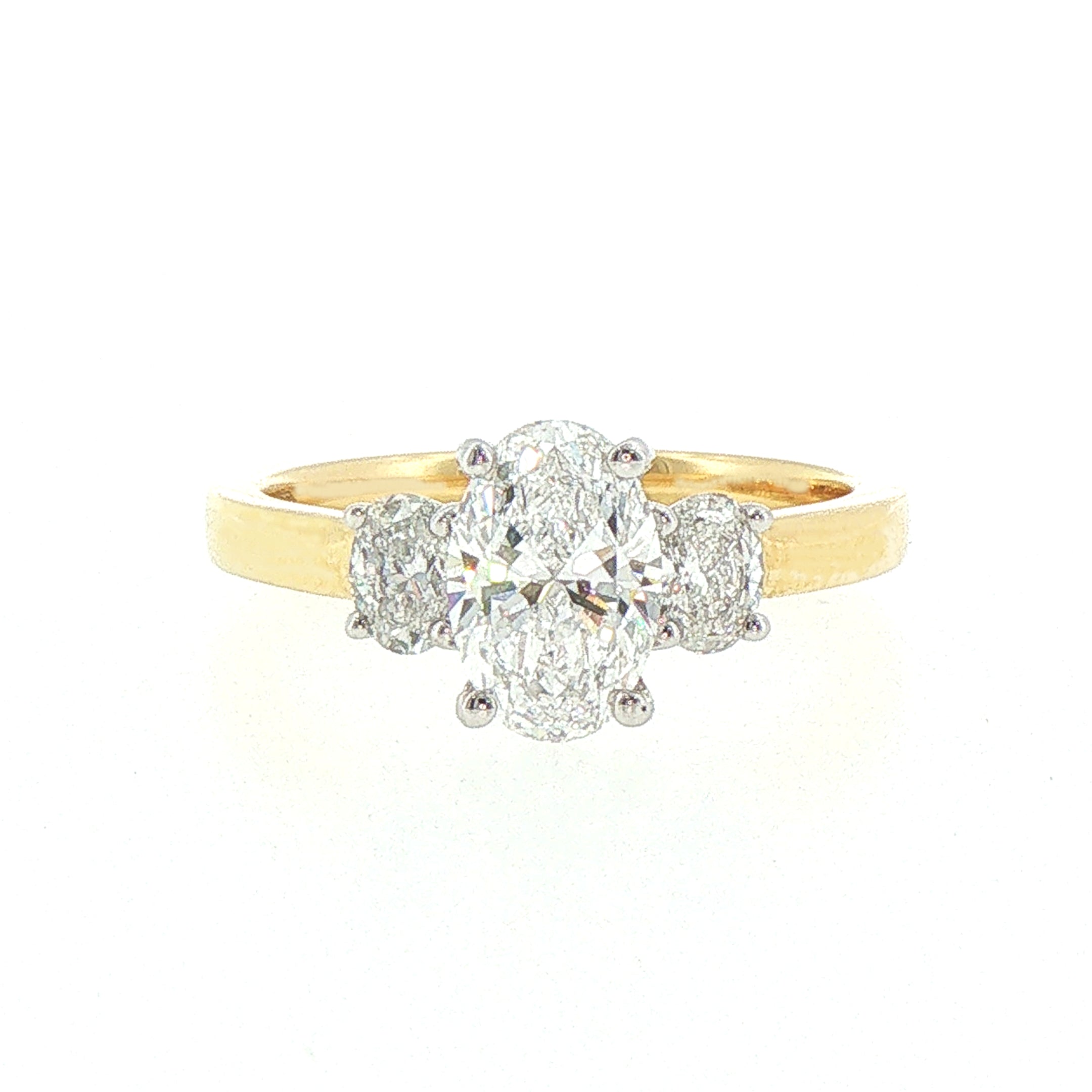 1.33ct D VS2 3 Stone Oval Cut Natural Diamond Ring Set in 18ct Yellow Gold