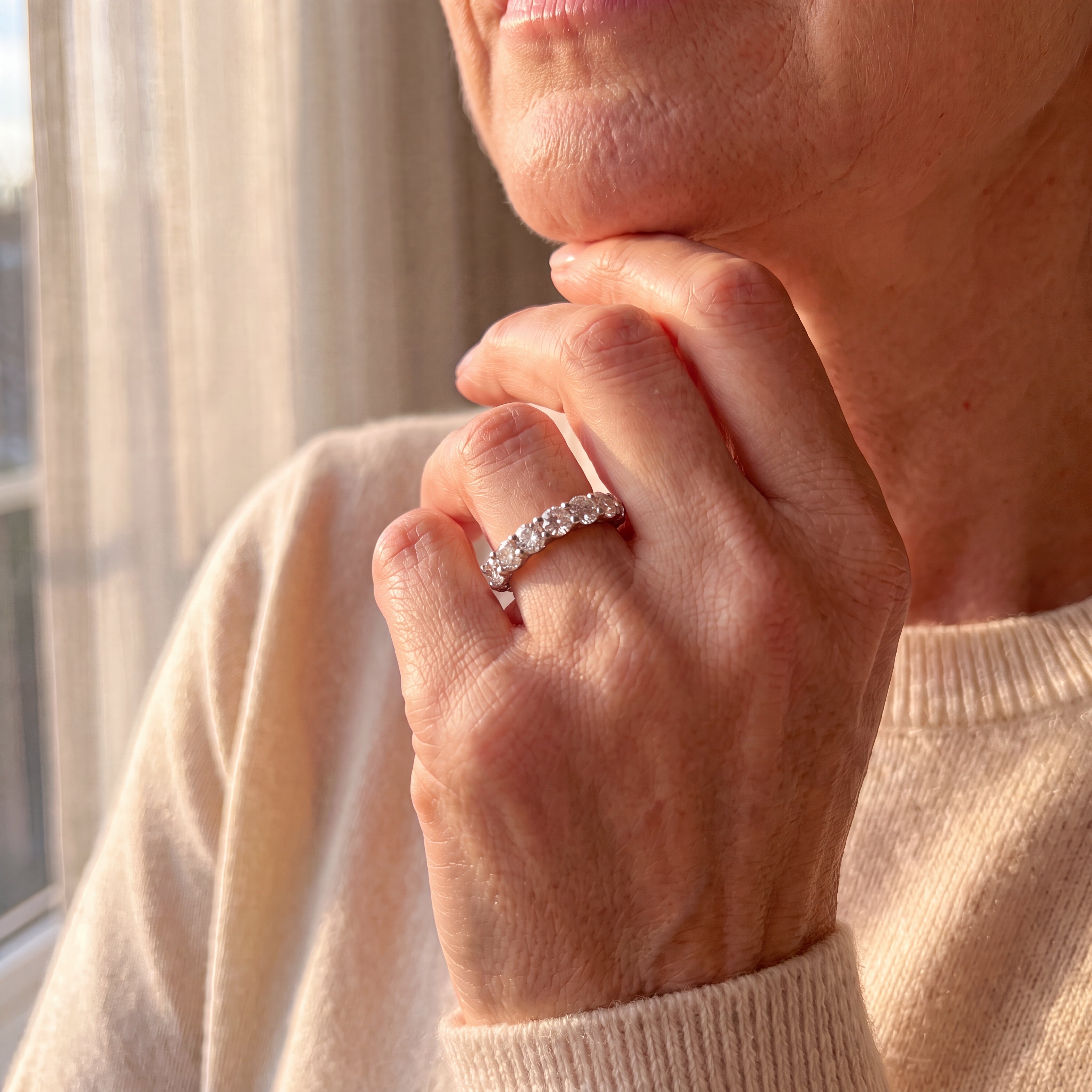 0.75ct F VS 7 Stone Natural Diamond Eternity Ring set in 18ct White Gold