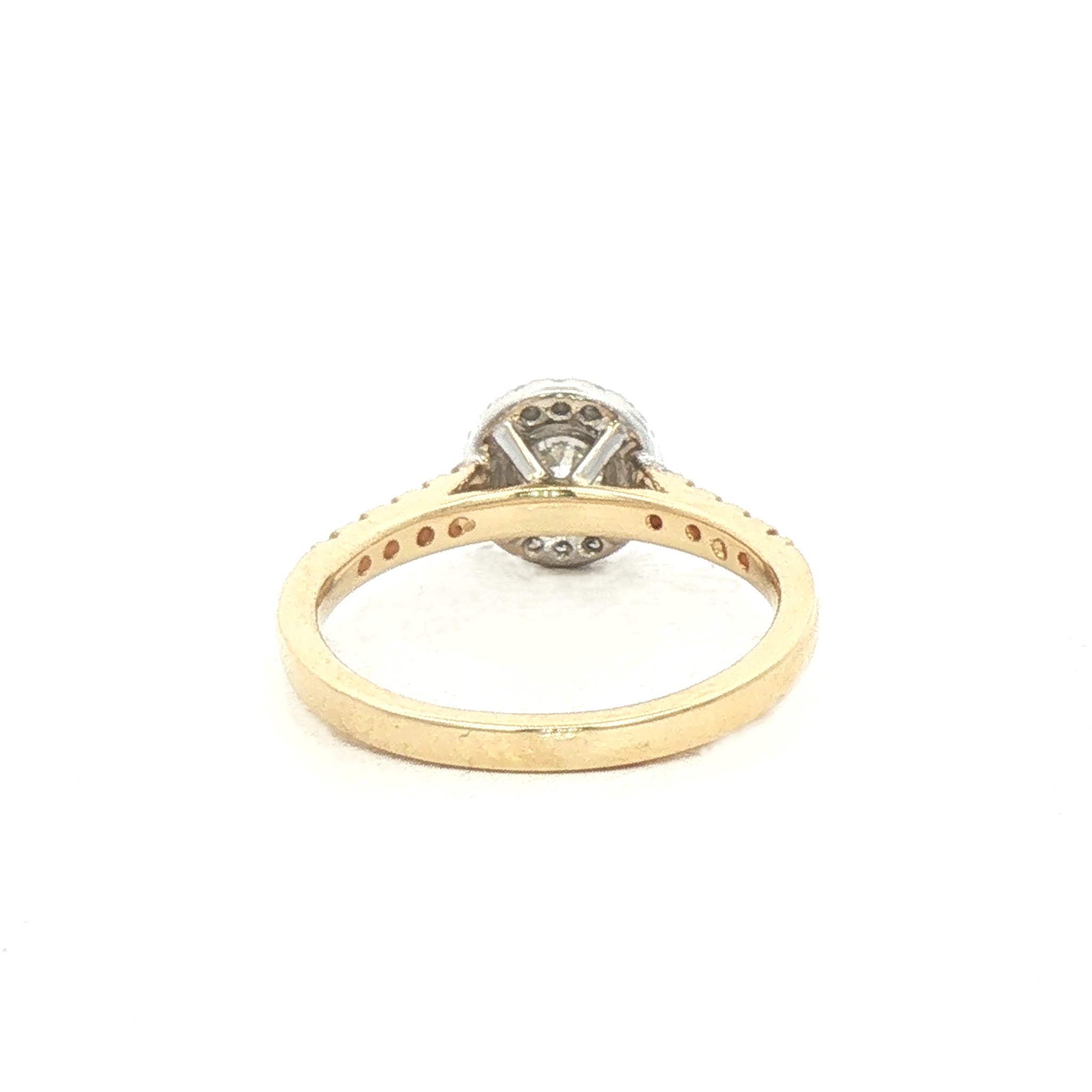 0.40ct E VS2 GIA Certified Round Halo Solitaire with 0.22ct Shoulder Diamond set in 18ct Yellow Gold