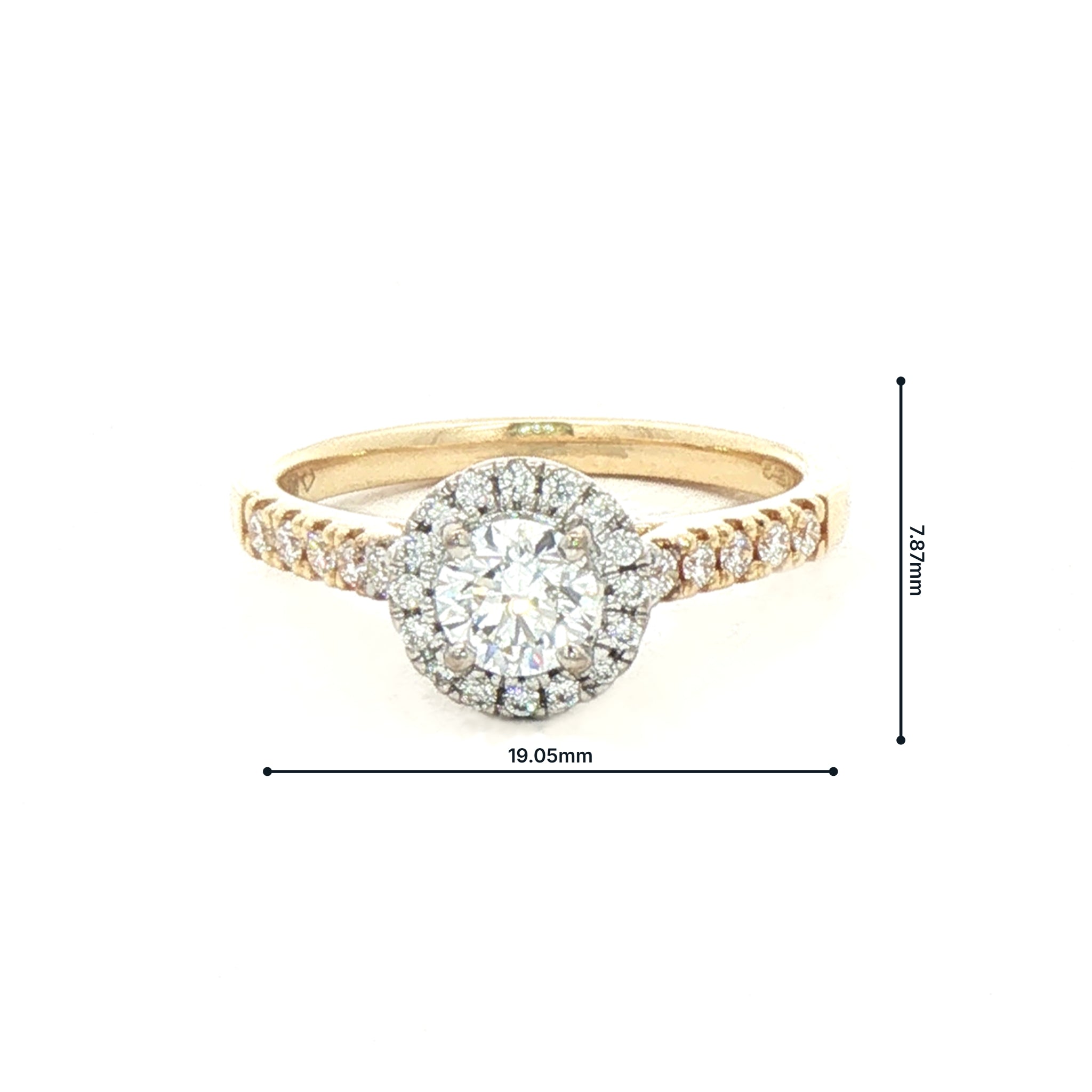 0.40ct E VS2 GIA Certified Round Halo Solitaire with 0.22ct Shoulder Diamond set in 18ct Yellow Gold