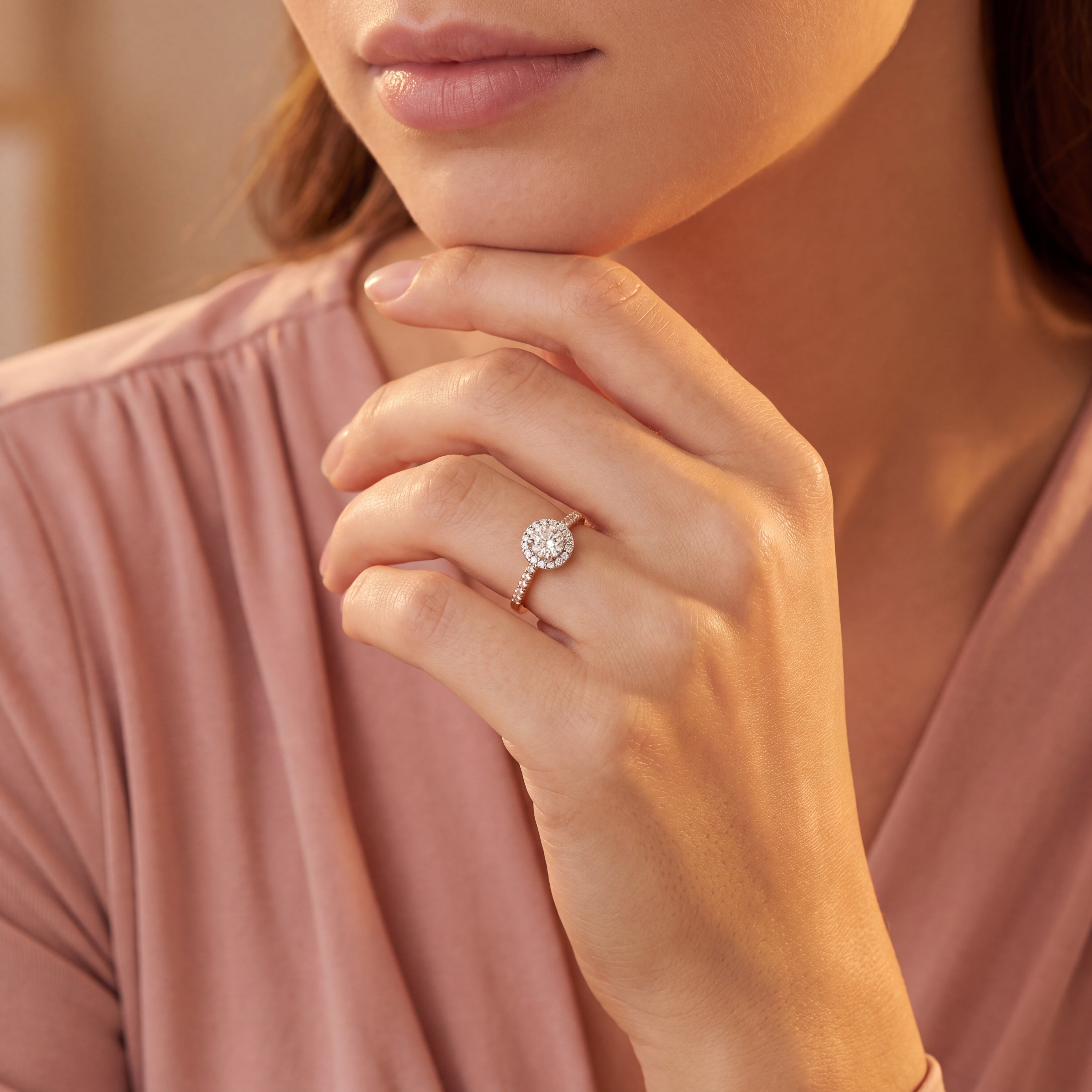 0.40ct E VS2 GIA Certified Round Halo Solitaire with 0.22ct Shoulder Diamond set in 18ct Yellow Gold