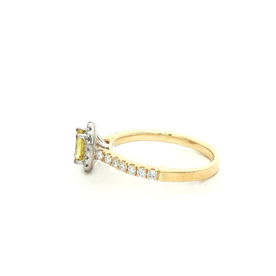 0.39ct Oval Halo Canary Tourmaline & 0.37ct Shoulder Diamond Ring set in 18ct Yellow Gold