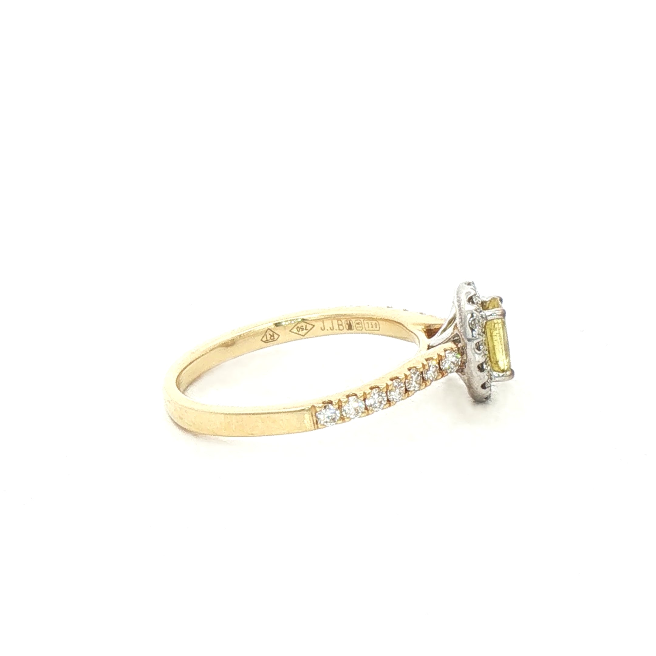0.39ct Oval Halo Canary Tourmaline & 0.37ct Shoulder Diamond Ring set in 18ct Yellow Gold