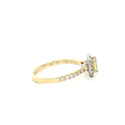 0.39ct Oval Halo Canary Tourmaline & 0.37ct Shoulder Diamond Ring set in 18ct Yellow Gold