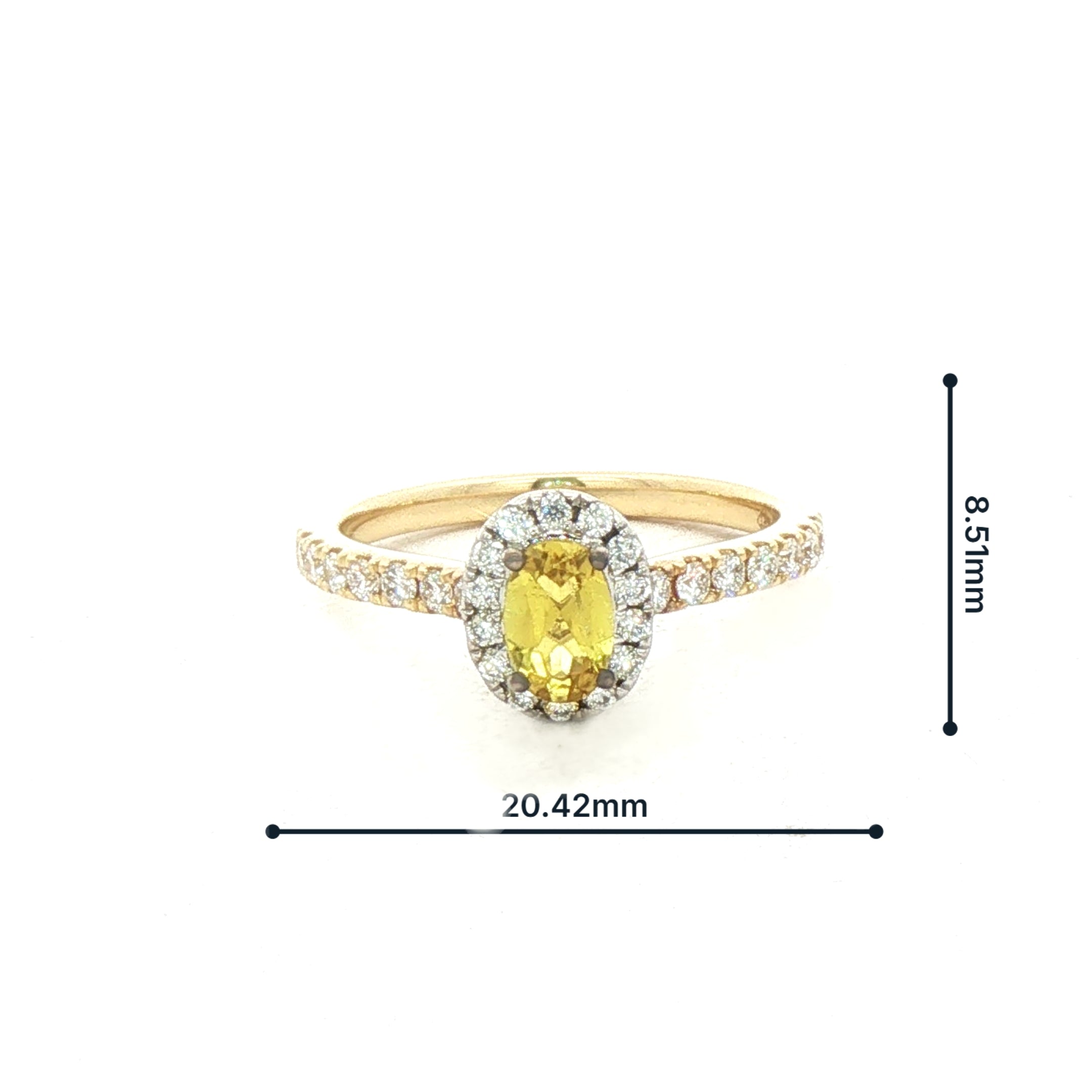 0.39ct Oval Halo Canary Tourmaline & 0.37ct Shoulder Diamond Ring set in 18ct Yellow Gold