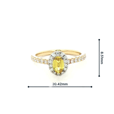 0.39ct Oval Halo Canary Tourmaline & 0.37ct Shoulder Diamond Ring set in 18ct Yellow Gold