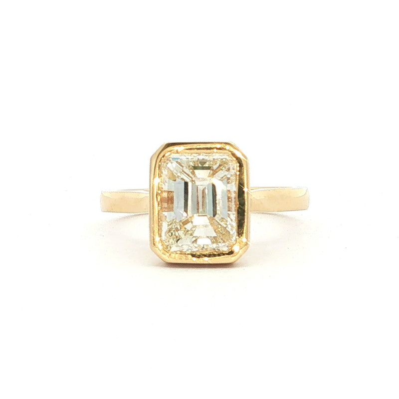 2.08ct Natural Emerald Cut Diamond Bezel Set Solitaire 18ct Yellow Gold