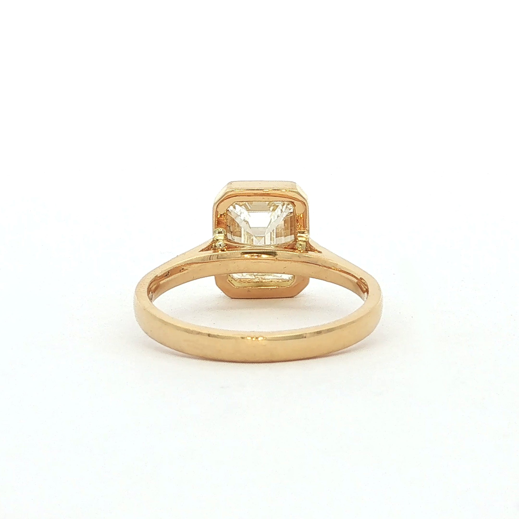 2.08ct Natural Emerald Cut Diamond Bezel Set Solitaire 18ct Yellow Gold