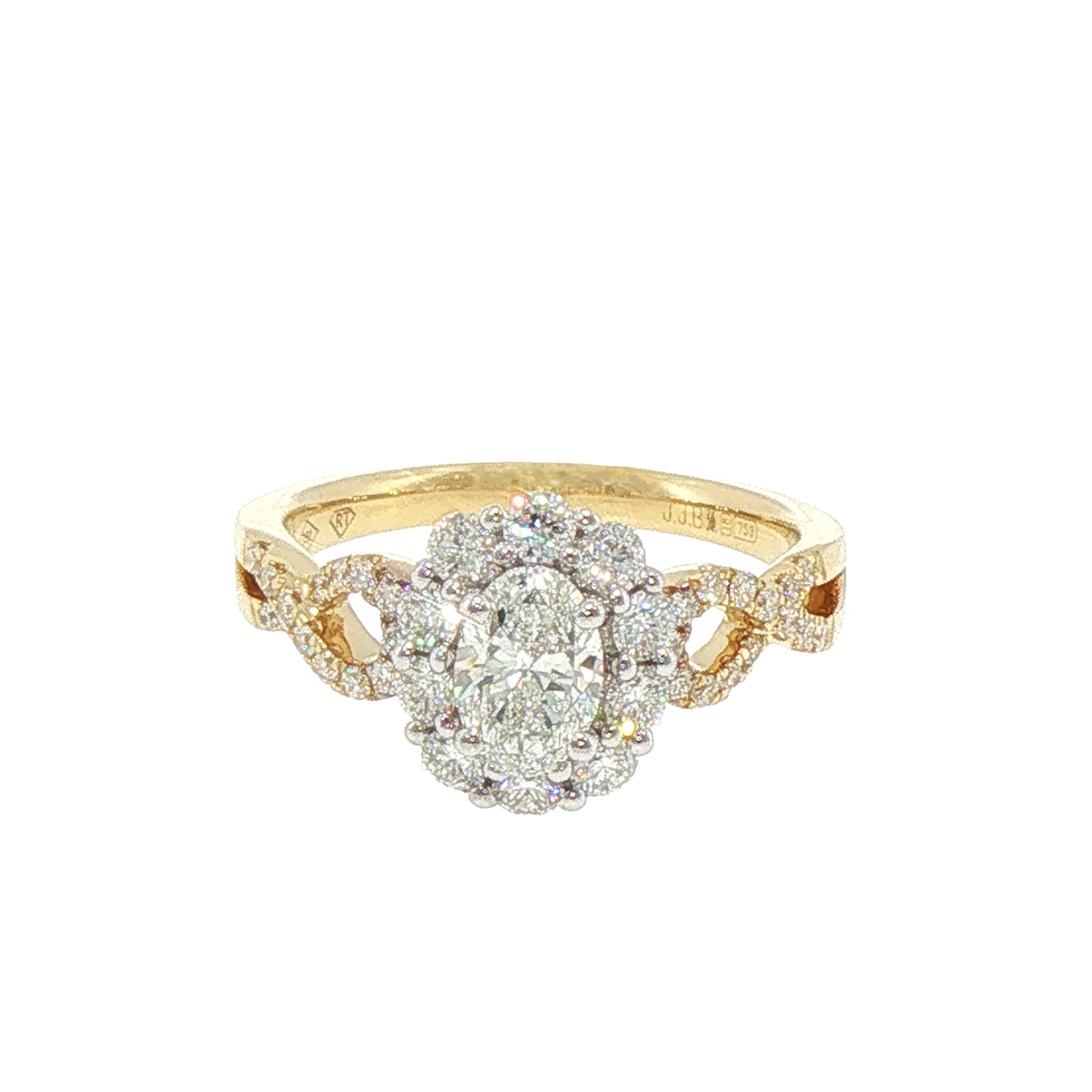 Oval Solitaire Split Natural Diamond Set Band Engagement Ring in 18ct Gold