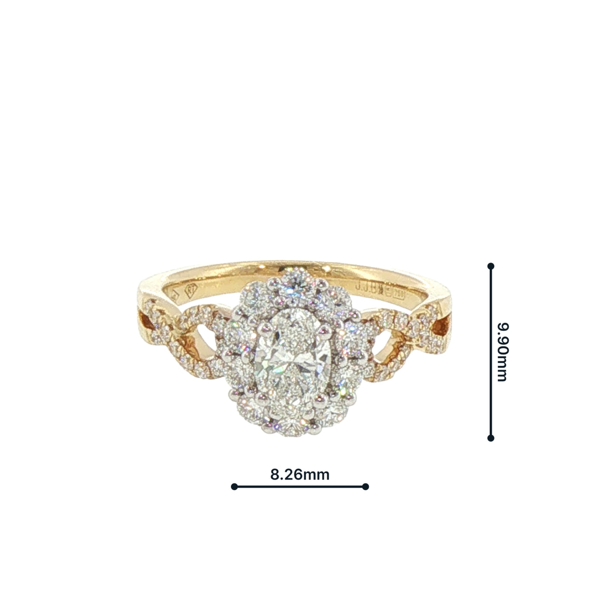 Oval Solitaire Split Natural Diamond Set Band Engagement Ring in 18ct Gold