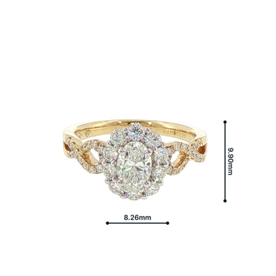 Oval Solitaire Split Natural Diamond Set Band Engagement Ring in 18ct Gold