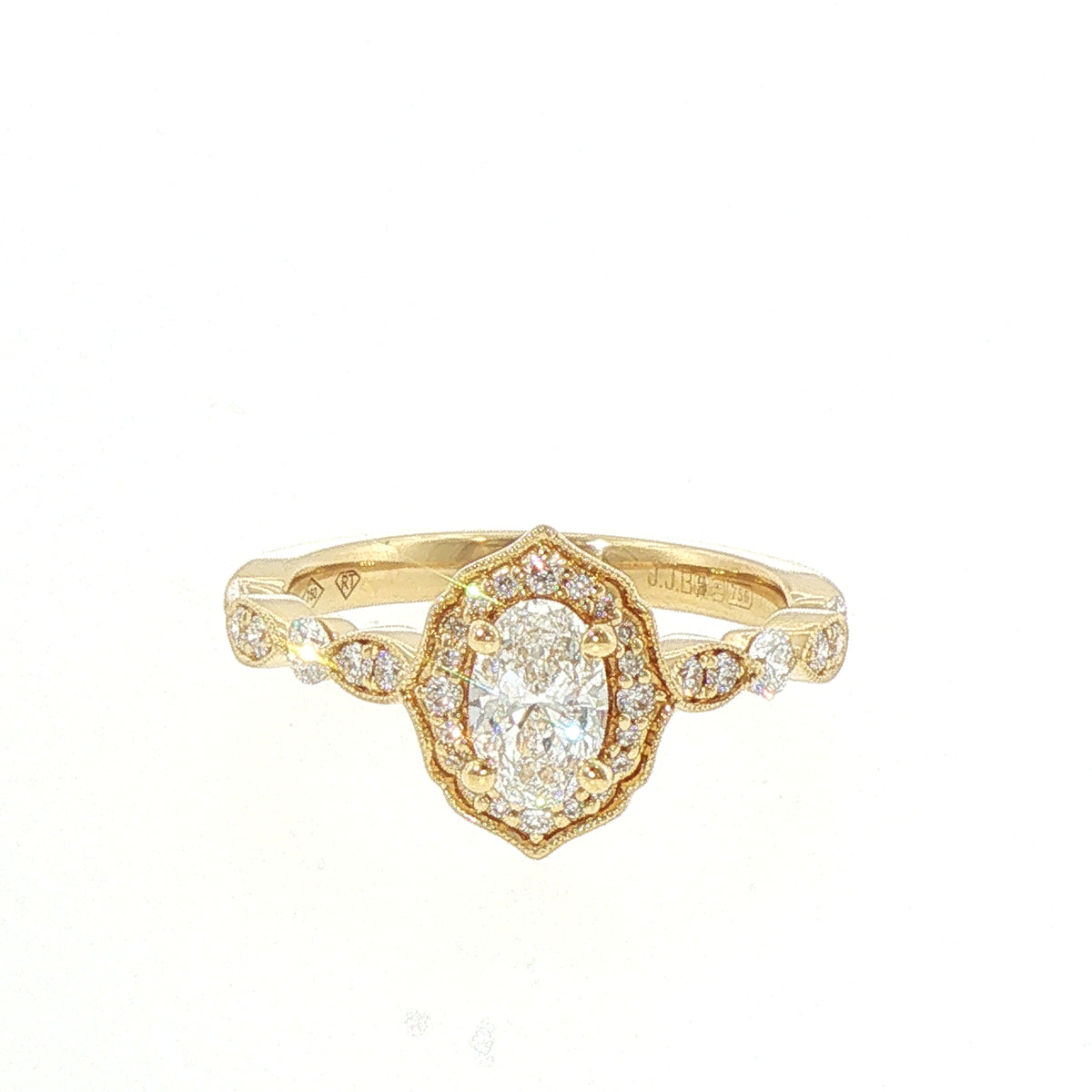 Oval Halo 0.50ct Solitaire Side Natural Diamonds Engagement Ring in 18ct Yellow Gold