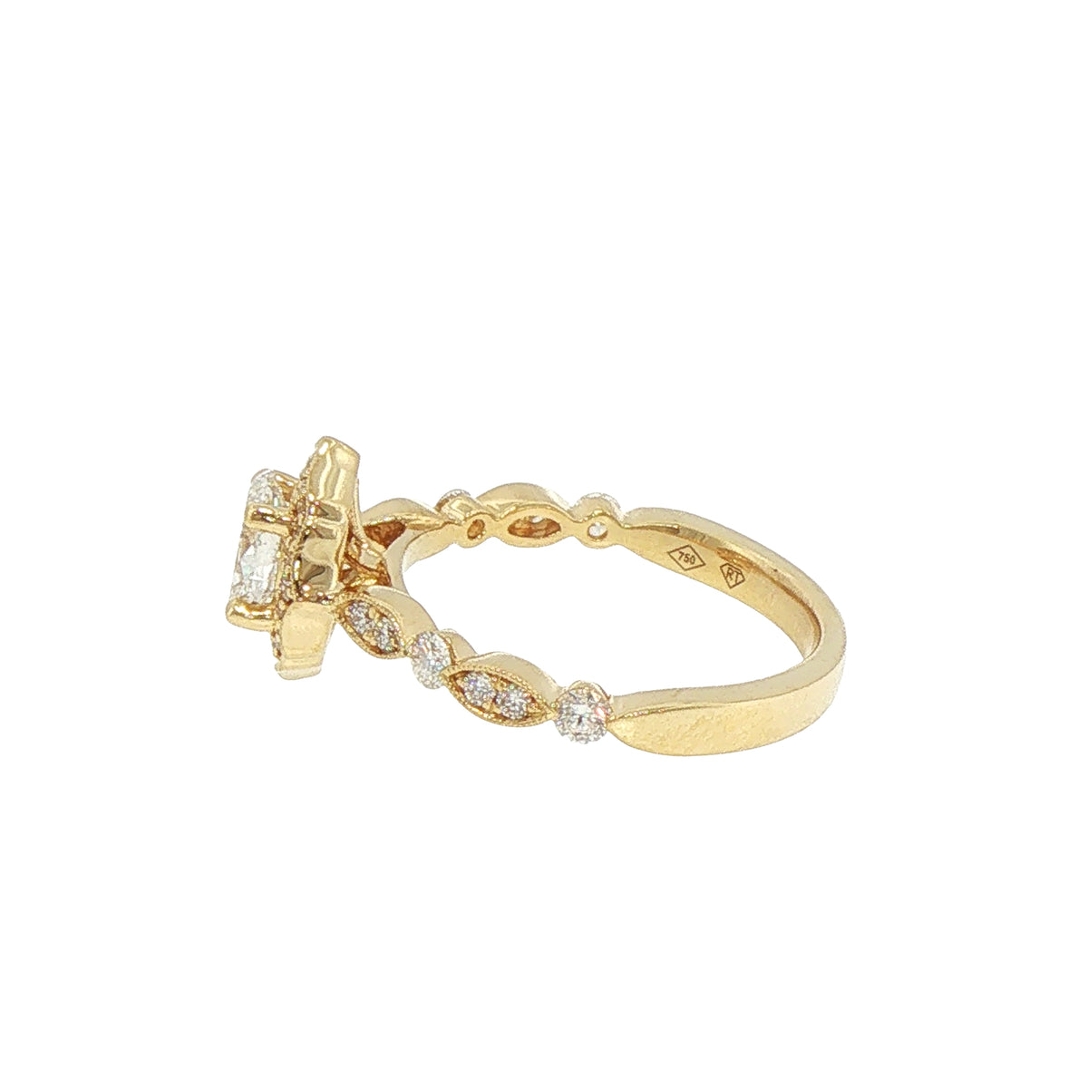 Oval Halo 0.50ct Solitaire Side Natural Diamonds Engagement Ring in 18ct Yellow Gold