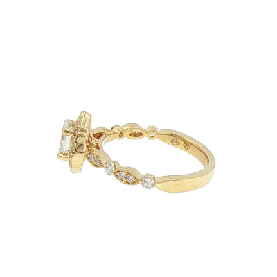 Oval Halo 0.50ct Solitaire Side Natural Diamonds Engagement Ring in 18ct Yellow Gold