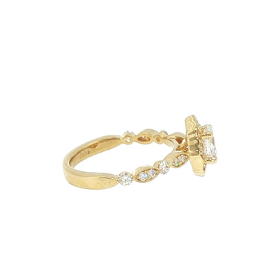 Oval Halo 0.50ct Solitaire Side Natural Diamonds Engagement Ring in 18ct Yellow Gold