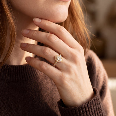 Oval Halo 0.50ct Solitaire Side Natural Diamonds Engagement Ring in 18ct Yellow Gold