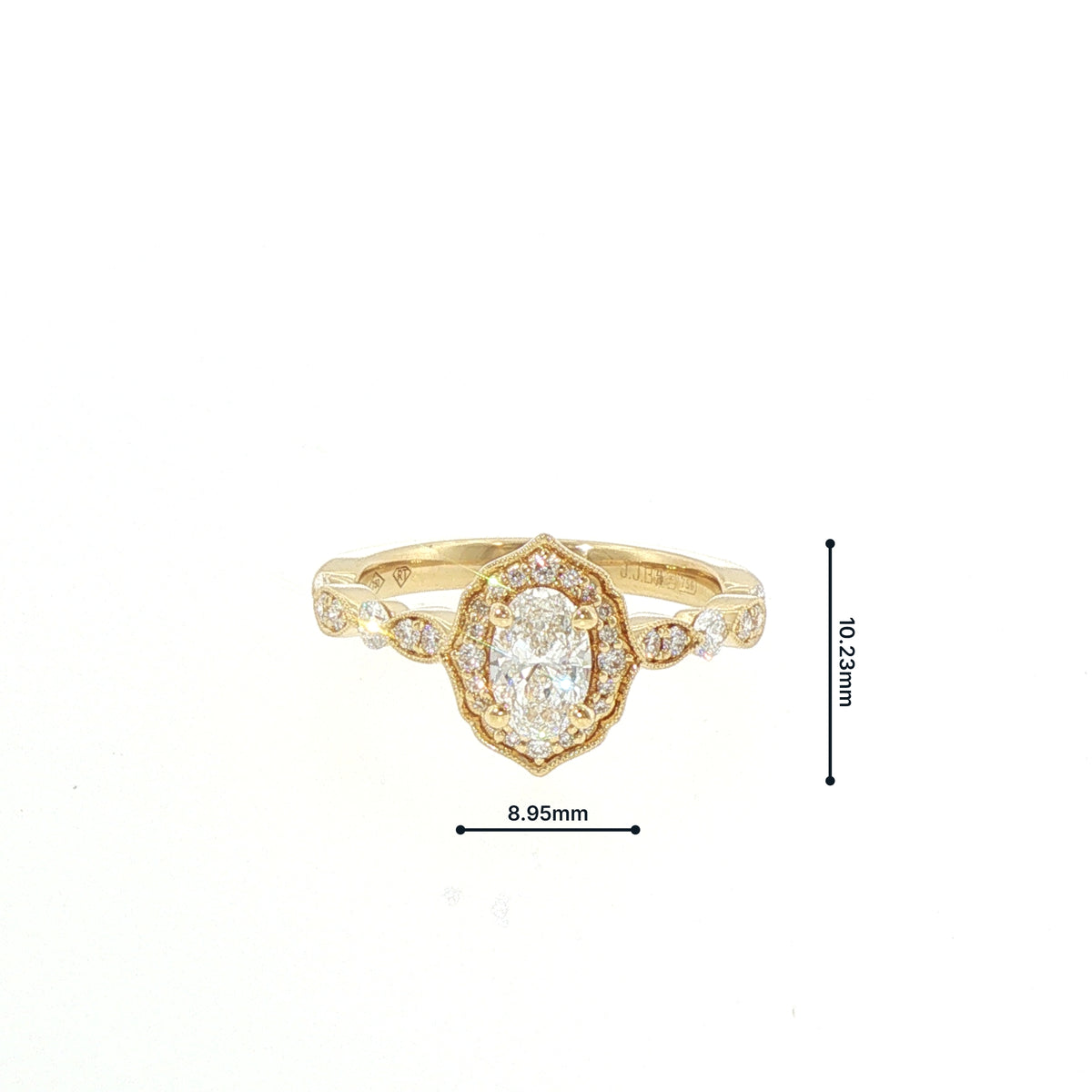 Oval Halo 0.50ct Solitaire Side Natural Diamonds Engagement Ring in 18ct Yellow Gold