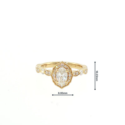 Oval Halo 0.50ct Solitaire Side Natural Diamonds Engagement Ring in 18ct Yellow Gold