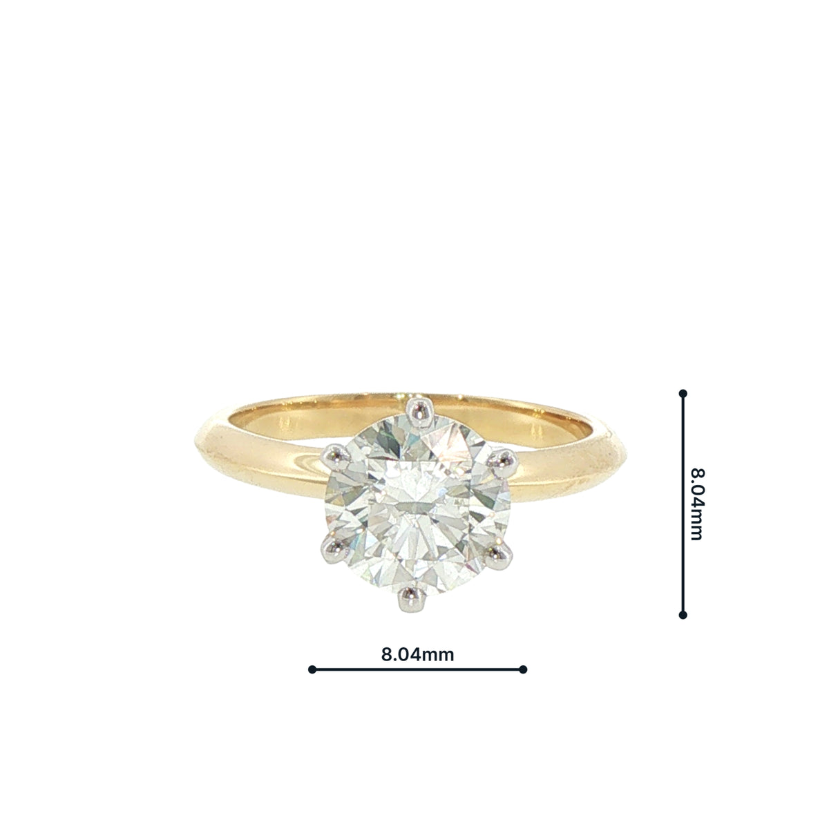 2.01ct Round Solitaire Six Claw Engagement Ring in 18ct Yellow Gold
