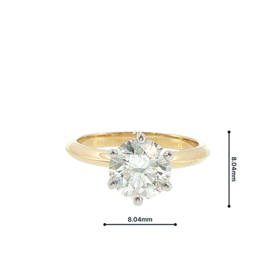 2.01ct Round Solitaire Six Claw Engagement Ring in 18ct Yellow Gold