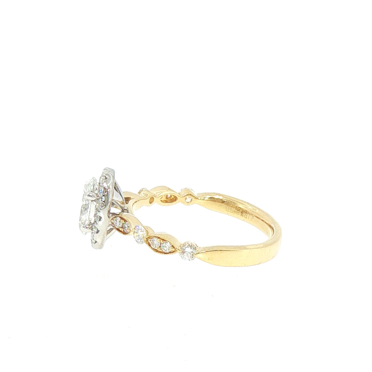 1.15ct Oval Halo Solitaire with Side Natural Diamonds Engagement Ring in 18ct Yellow Gold