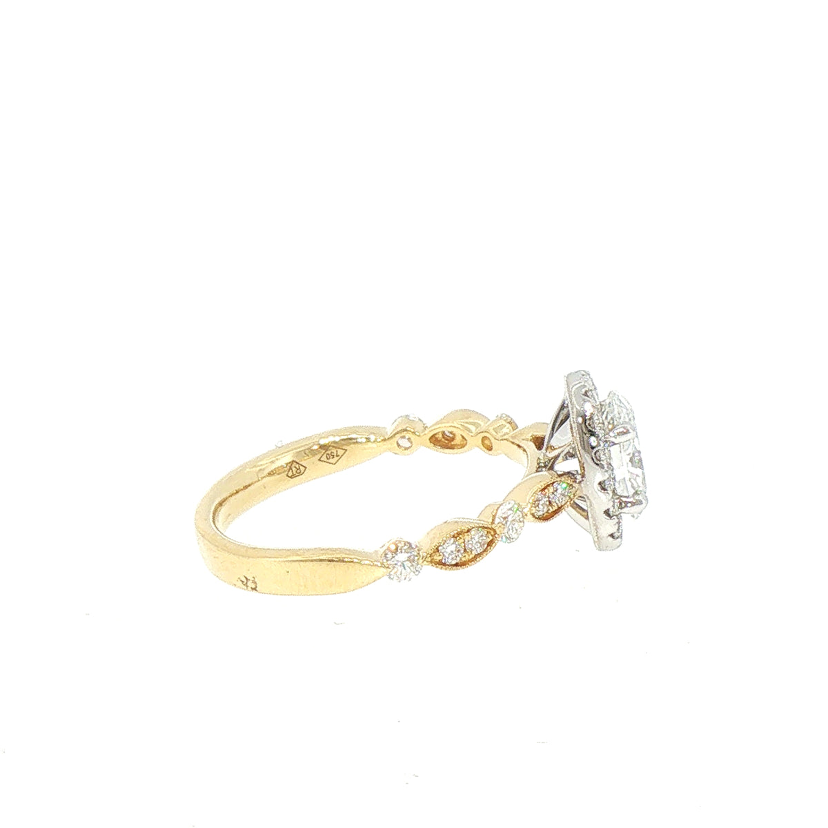 1.15ct Oval Halo Solitaire with Side Natural Diamonds Engagement Ring in 18ct Yellow Gold