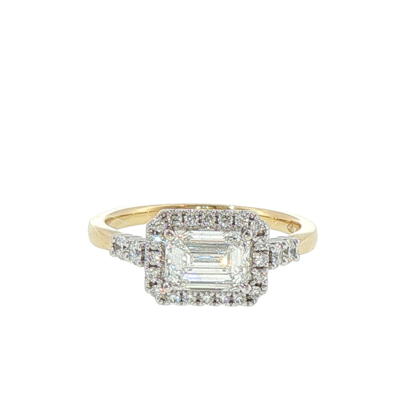 1.29ct Natural Diamond Emerald Cut Engagement Ring With Side Stones in 18ct Yellow Gold