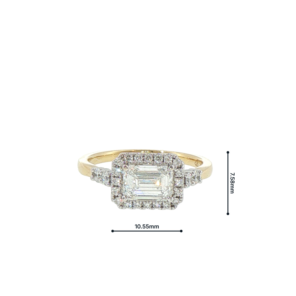1.29ct Natural Diamond Emerald Cut Engagement Ring With Side Stones in 18ct Yellow Gold