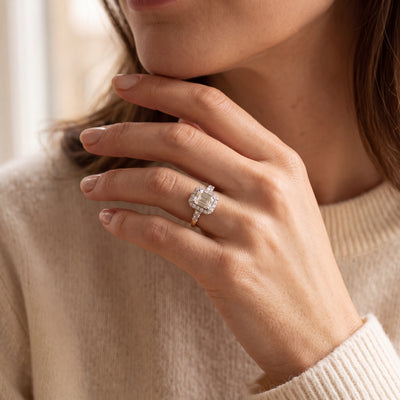 1.29ct Natural Diamond Emerald Cut Engagement Ring With Side Stones in 18ct Yellow Gold