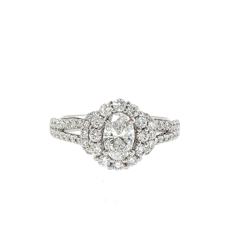 1.17ct Natural Diamond Oval Cut Halo Split Solitaire Engagement Ring in 18ct White Gold