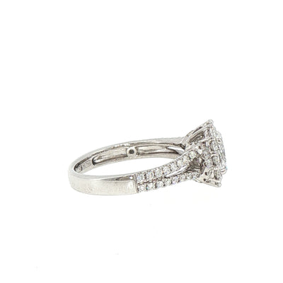 1.17ct Natural Diamond Oval Cut Halo Split Solitaire Engagement Ring in 18ct White Gold
