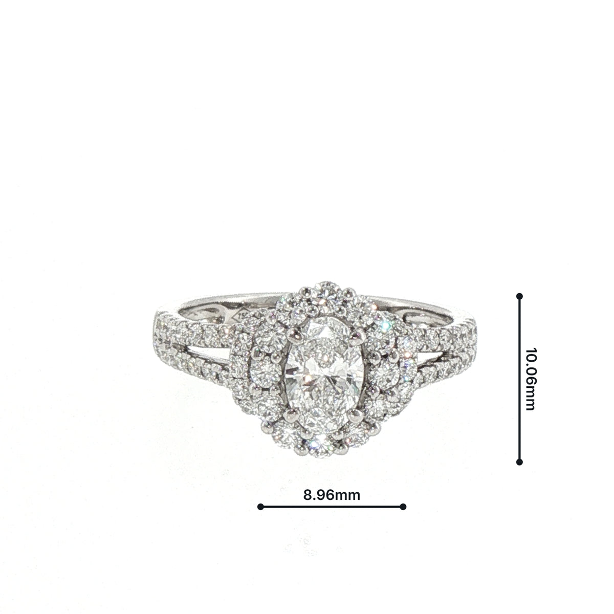 1.17ct Natural Diamond Oval Cut Halo Split Solitaire Engagement Ring in 18ct White Gold