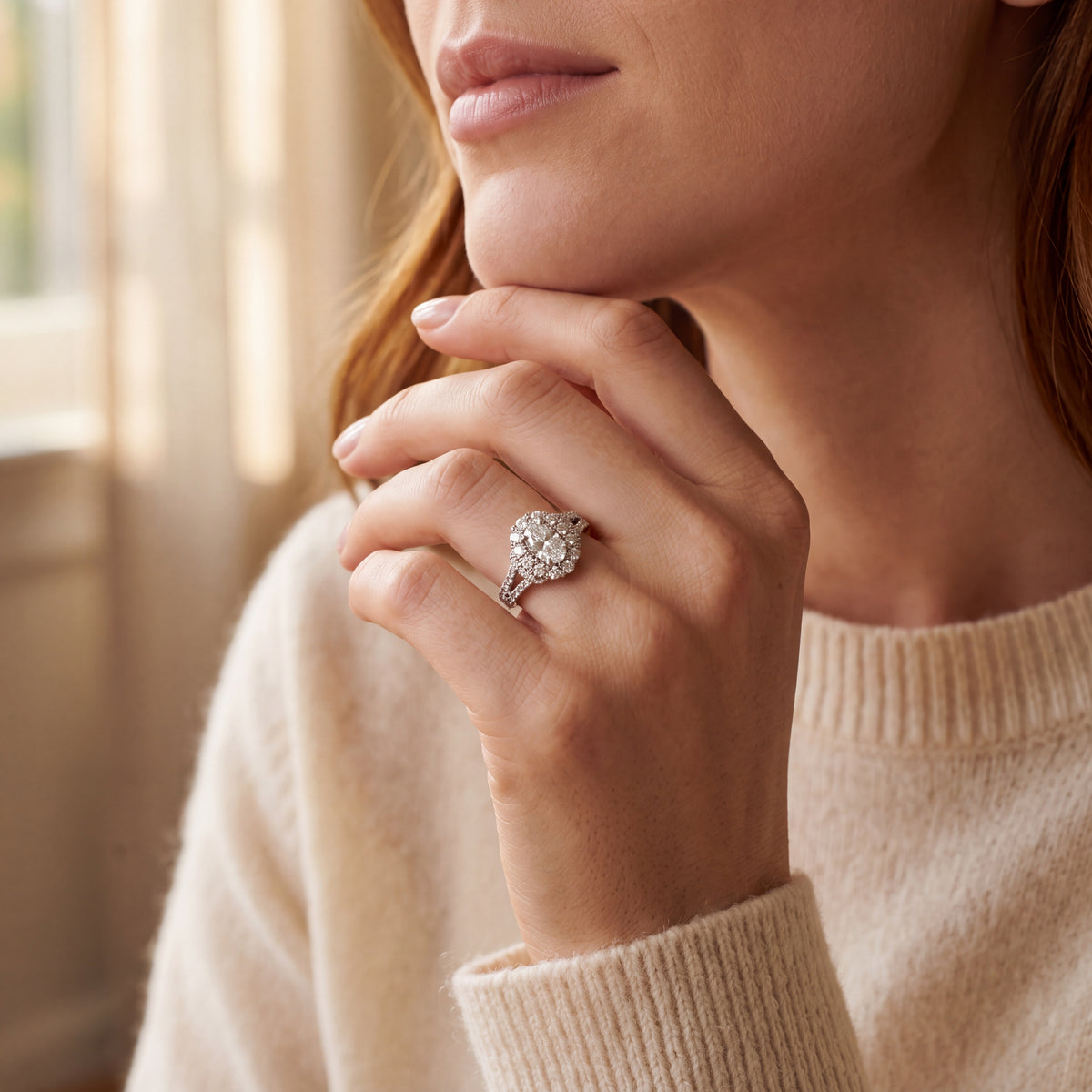 1.17ct Natural Diamond Oval Cut Halo Split Solitaire Engagement Ring in 18ct White Gold