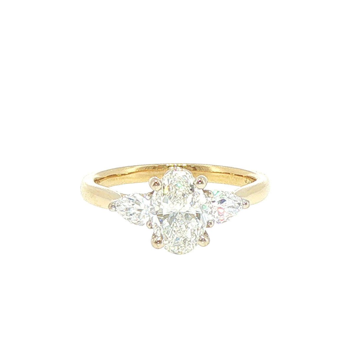 1.40ct Natural Diamond Oval Solitaire with Pear Shape Engagement Ring in 18ct Yellow Gold