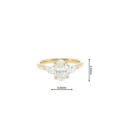 1.40ct Natural Diamond Oval Solitaire with Pear Shape Engagement Ring in 18ct Yellow Gold