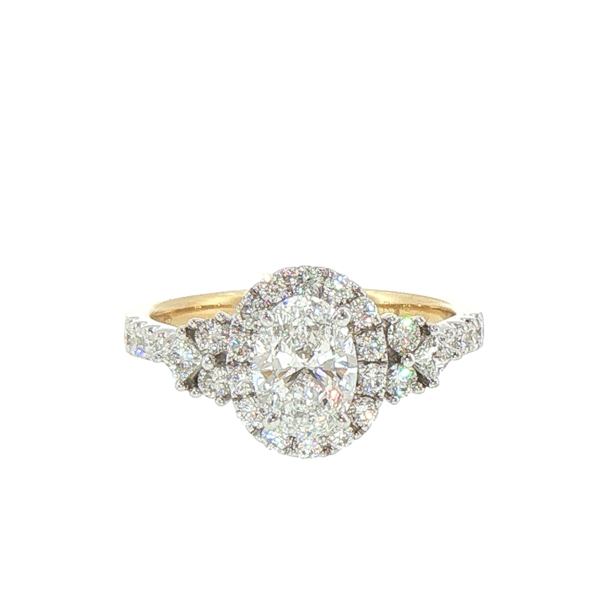 1.34ct Natural Diamond Oval Solitaire Engagement Ring with Side Stones in 18ct Yellow Gold