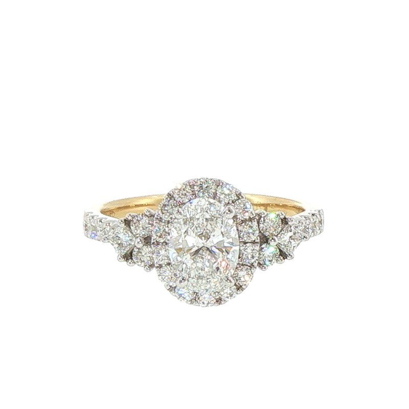 1.34ct Natural Diamond Oval Solitaire Engagement Ring with Side Stones in 18ct Yellow Gold