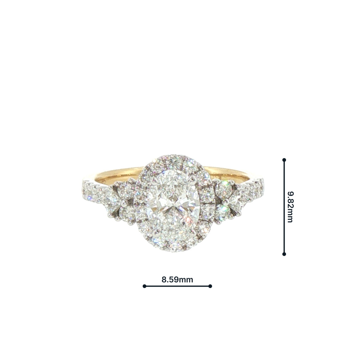 1.34ct Natural Diamond Oval Solitaire Engagement Ring with Side Stones in 18ct Yellow Gold