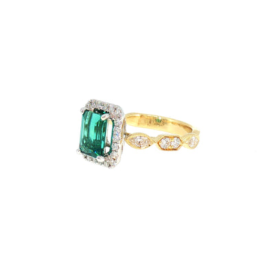 Natural Teal Tourmaline and Natural Diamond Dress Ring in 18ct Yellow Gold