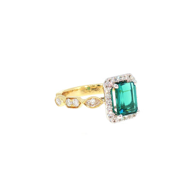 Natural Teal Tourmaline and Natural Diamond Dress Ring in 18ct Yellow Gold