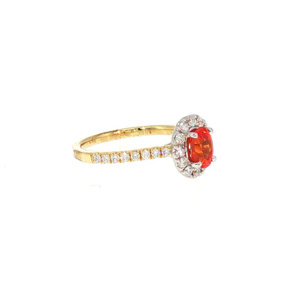 Mandarin Garnet and Natural Diamond Oval Dress Ring in 18ct Yellow Gold