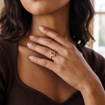 Mandarin Garnet and Natural Diamond Oval Dress Ring in 18ct Yellow Gold