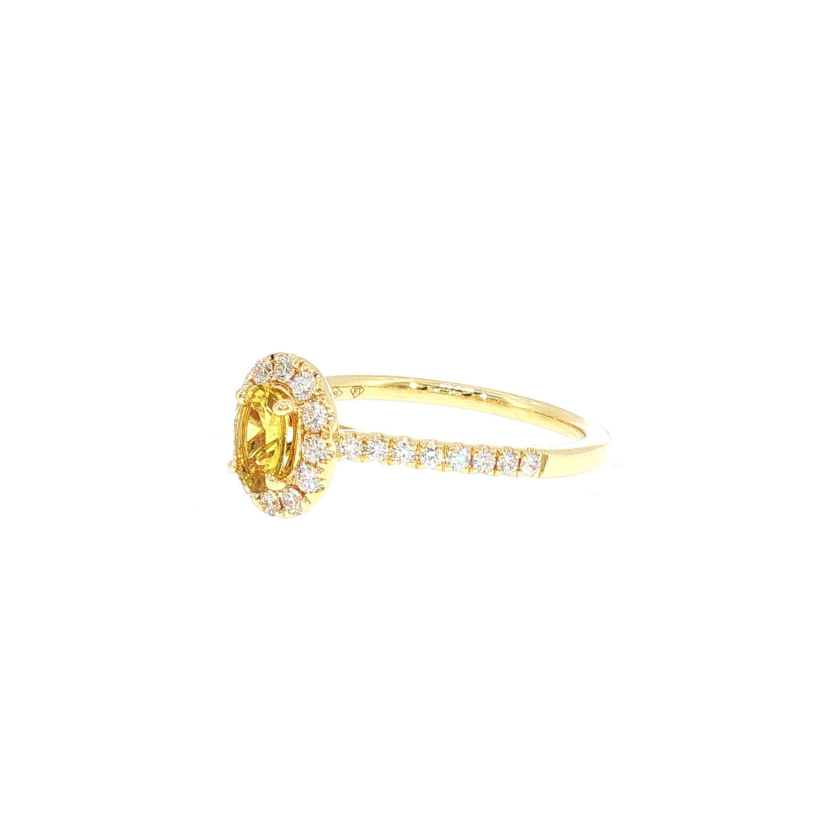 Canary Tourmaline and Natural Diamond Halo Dress Ring in 18ct Yellow Gold