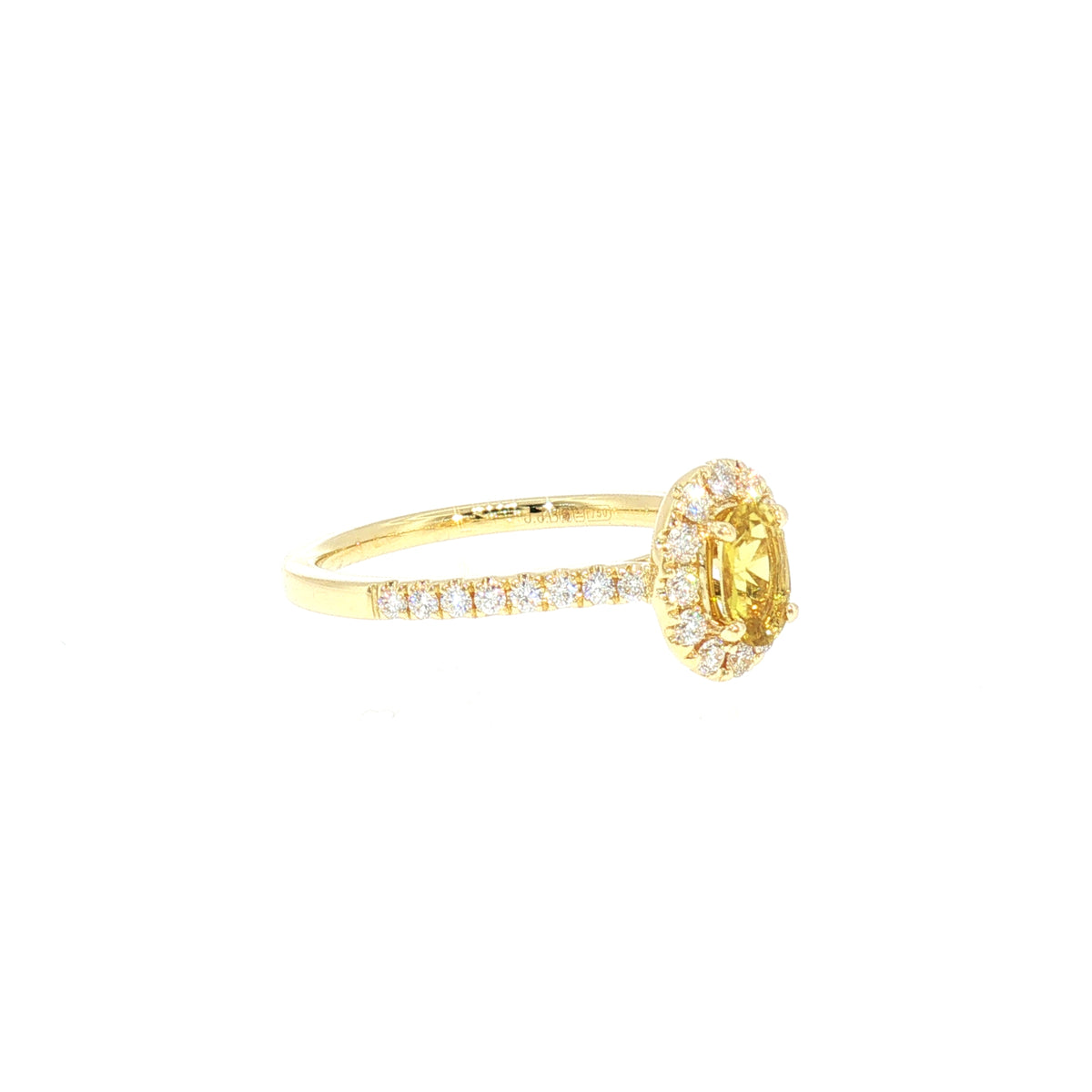 Canary Tourmaline and Natural Diamond Halo Dress Ring in 18ct Yellow Gold